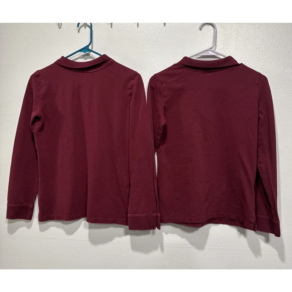 Lot Of 2 Old Navy School Uniform Long Sleeves Polo Shirts Wine Color Size XL (14